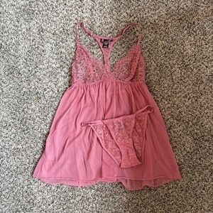 Victoria's Secret Pink Lace Chemise and Panty Set - Small